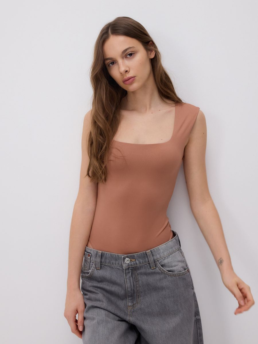 Plain bodysuit - beige - RESERVED - 4