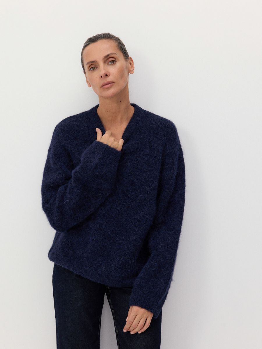 Alpaca wool blend jumper - navy - RESERVED