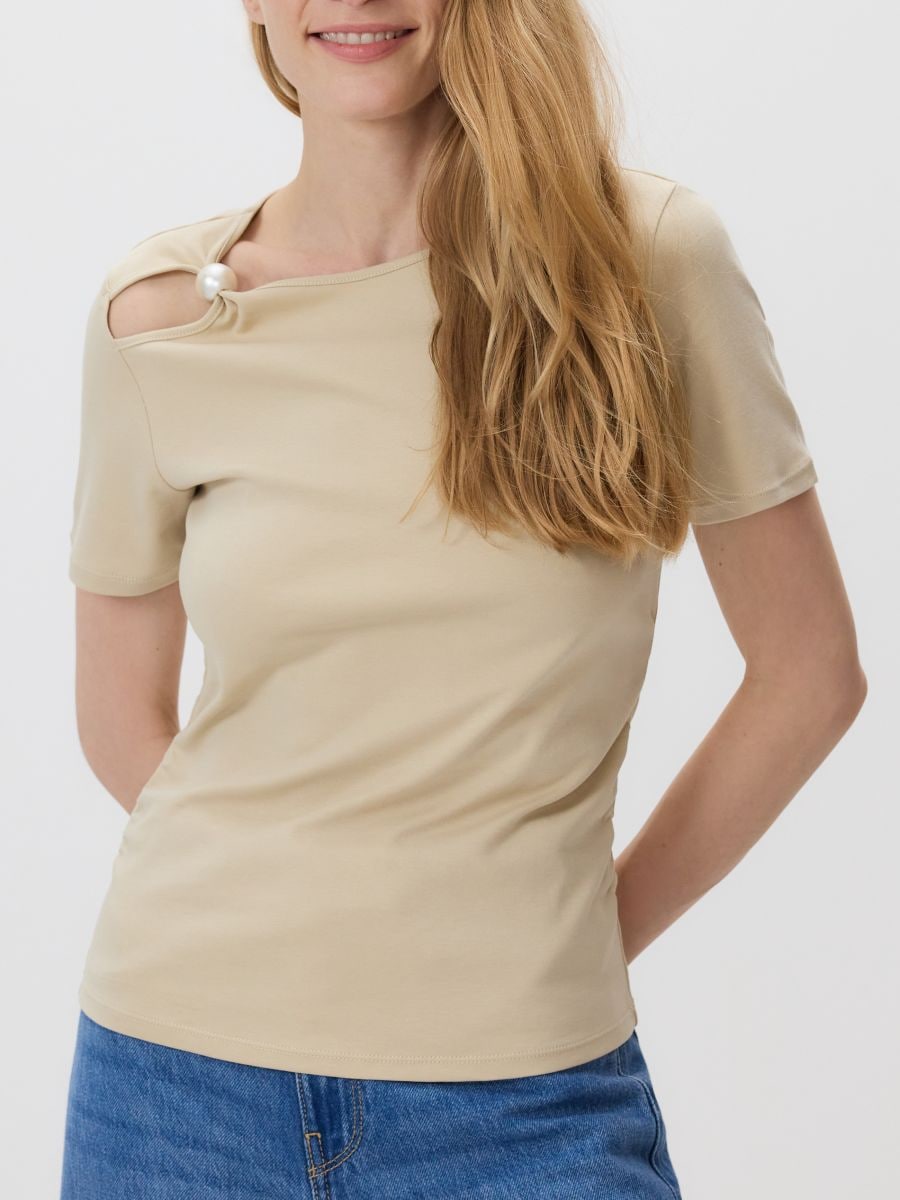 T-shirt com detalhe decorativo - beige - RESERVED