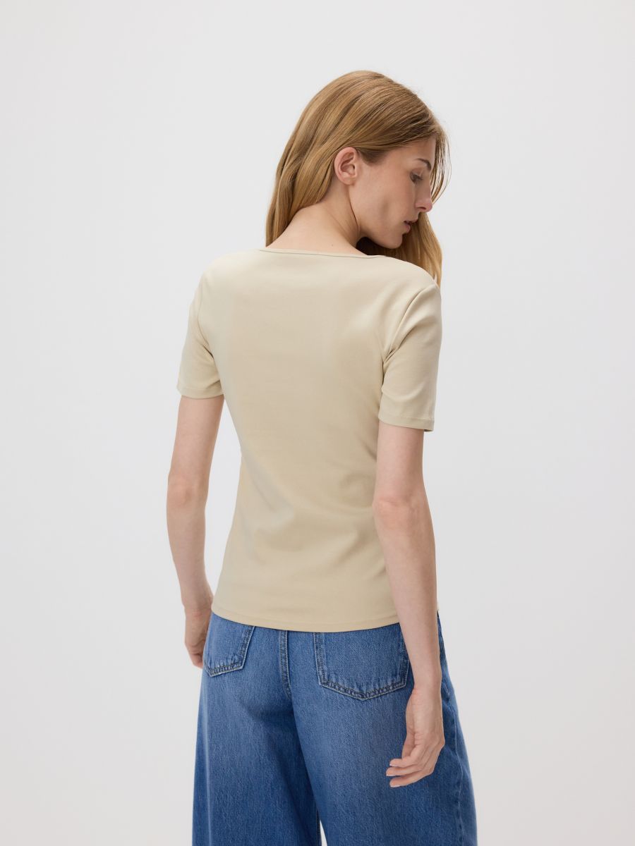 Decorative‑detail T‑shirt - beige - RESERVED - 4