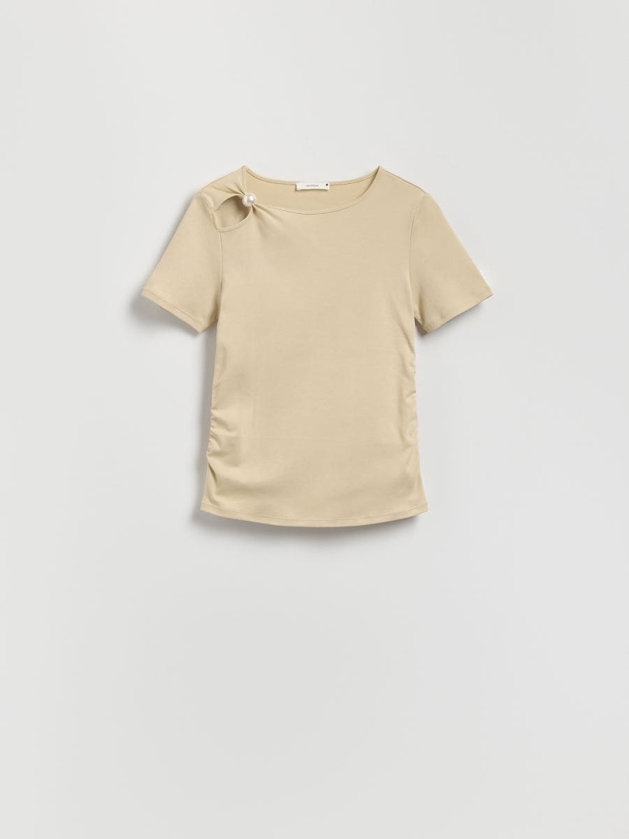 Decorative‑detail T‑shirt - beige - RESERVED - 5