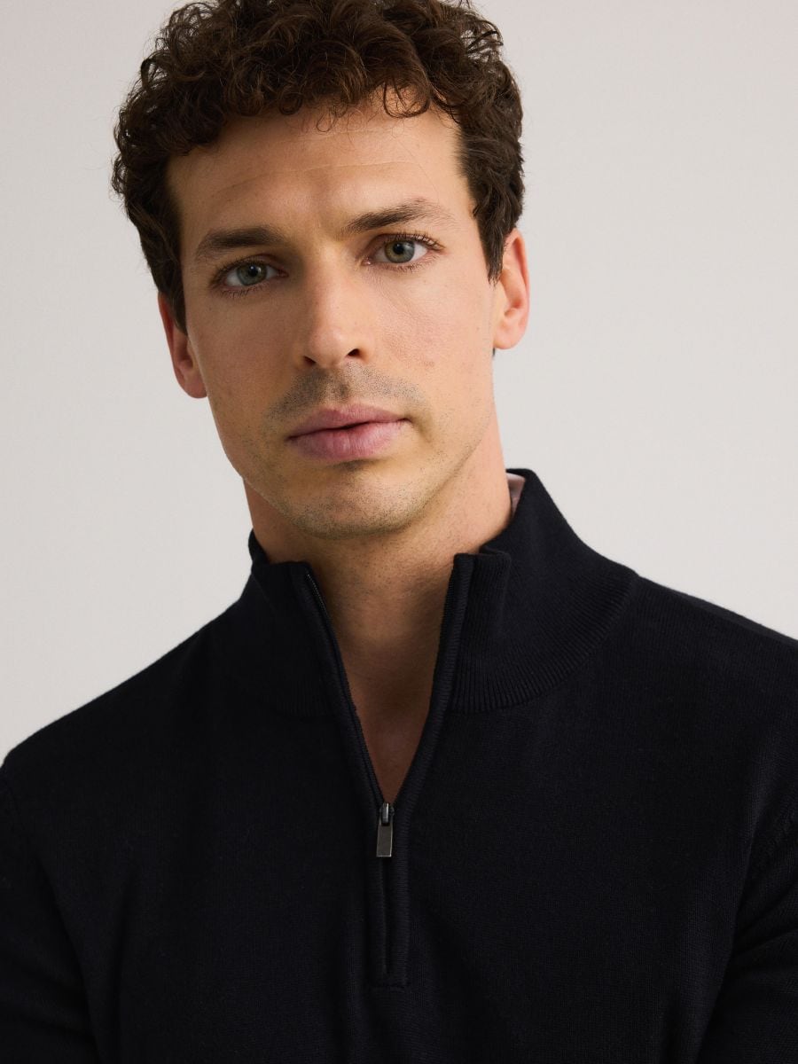 Cotton jumper with stand up collar - black - RESERVED - 4