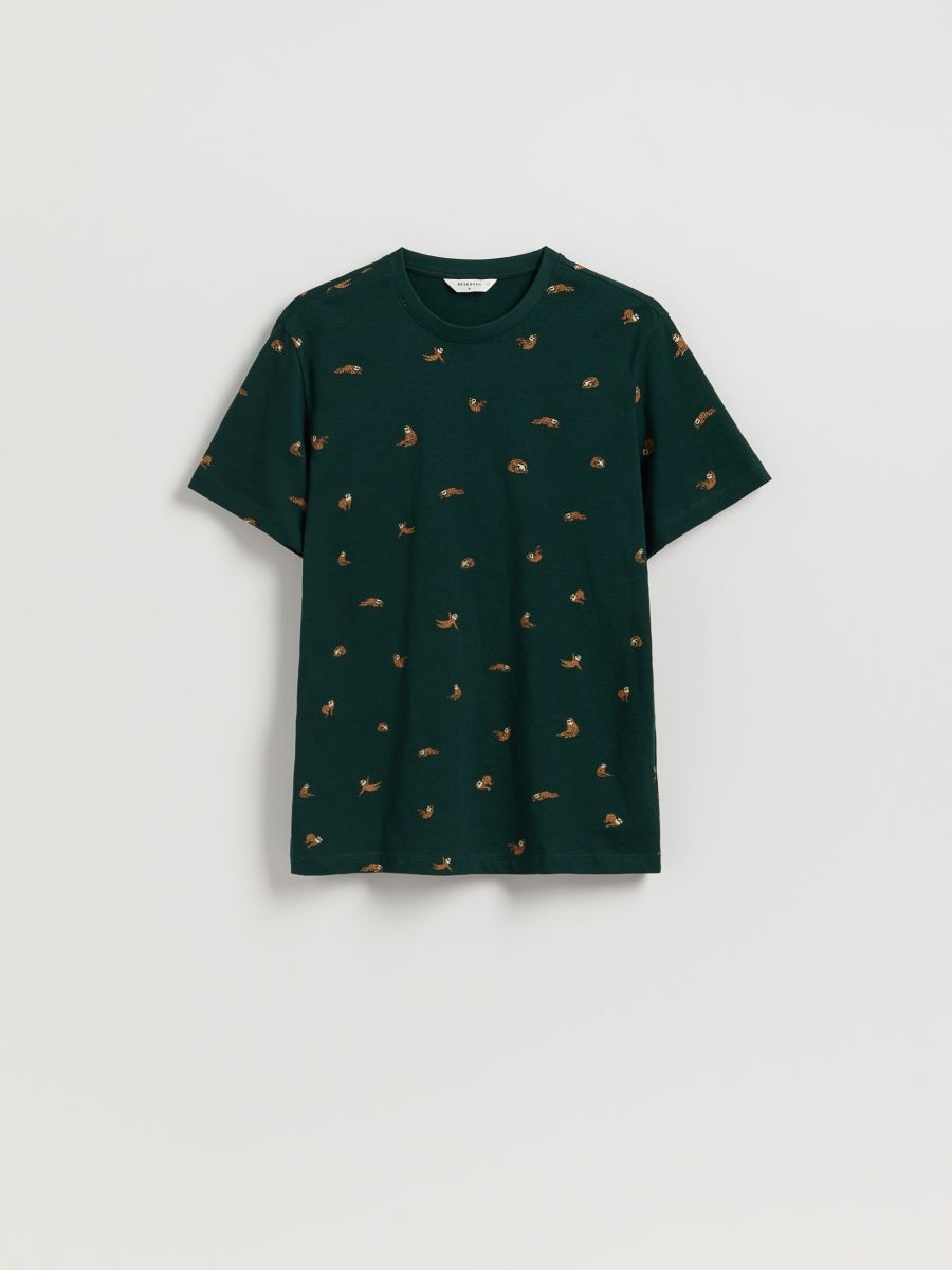 Regular fit printed T-shirt - dark green - RESERVED