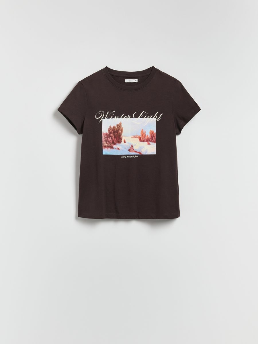 T-Shirt aus Baumwolle mit Aufdruck - dunkelbraun - RESERVED