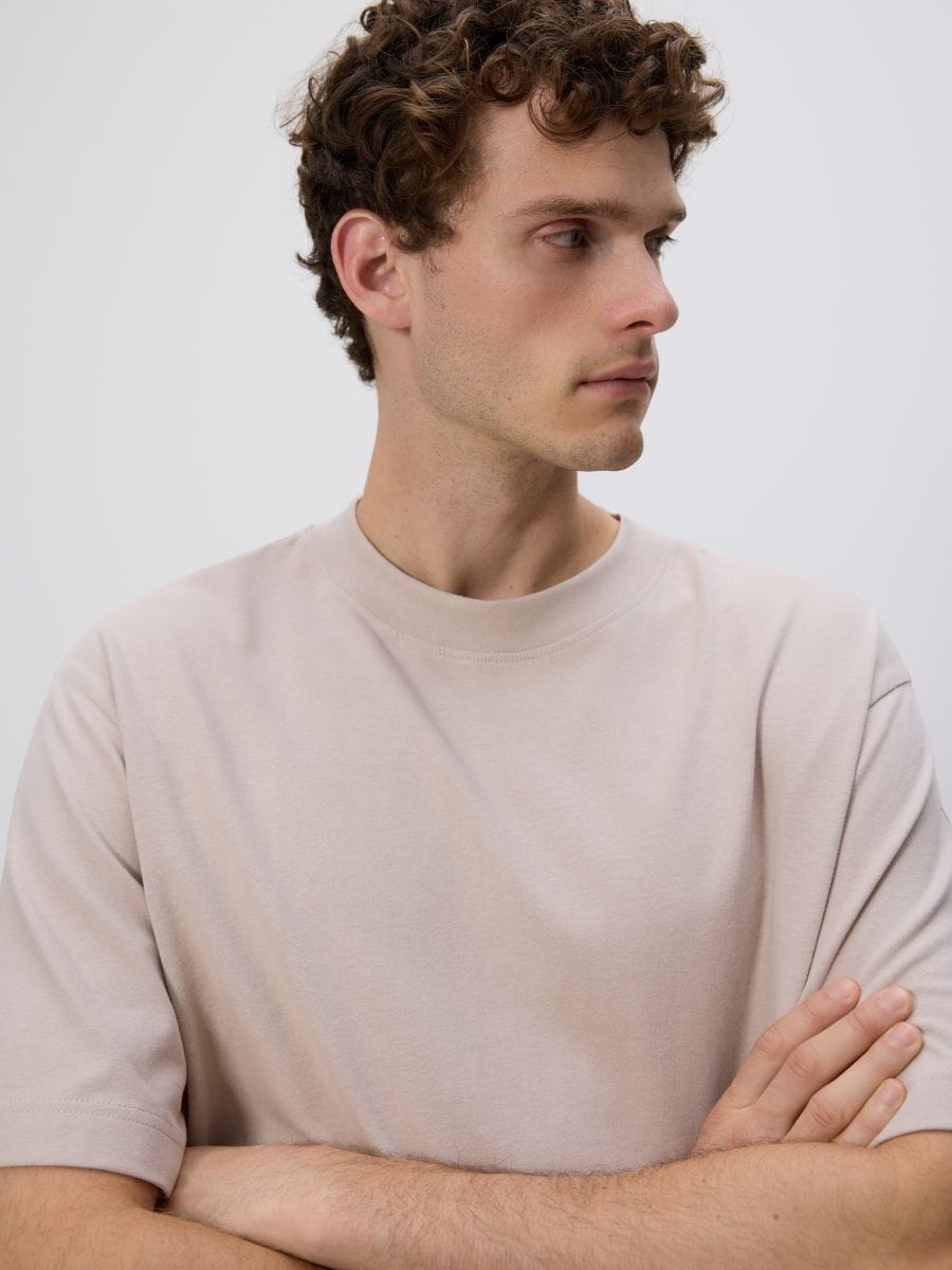 Boxy cotton T-shirt - beige - RESERVED