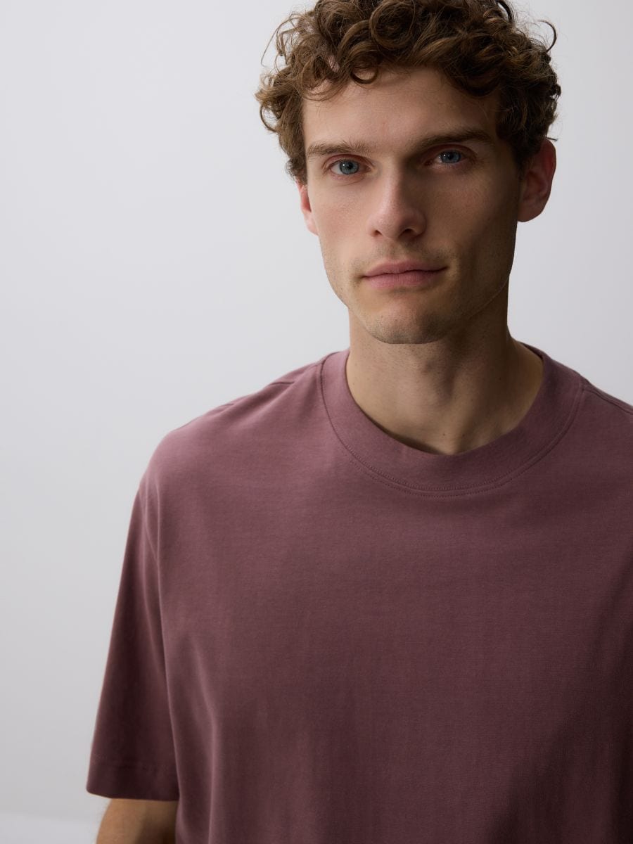 Boxy cotton T-shirt - mauve - RESERVED