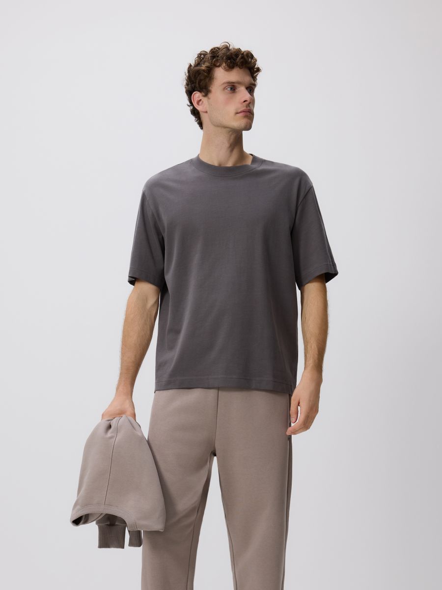 Boxy cotton T-shirt - dark grey - RESERVED