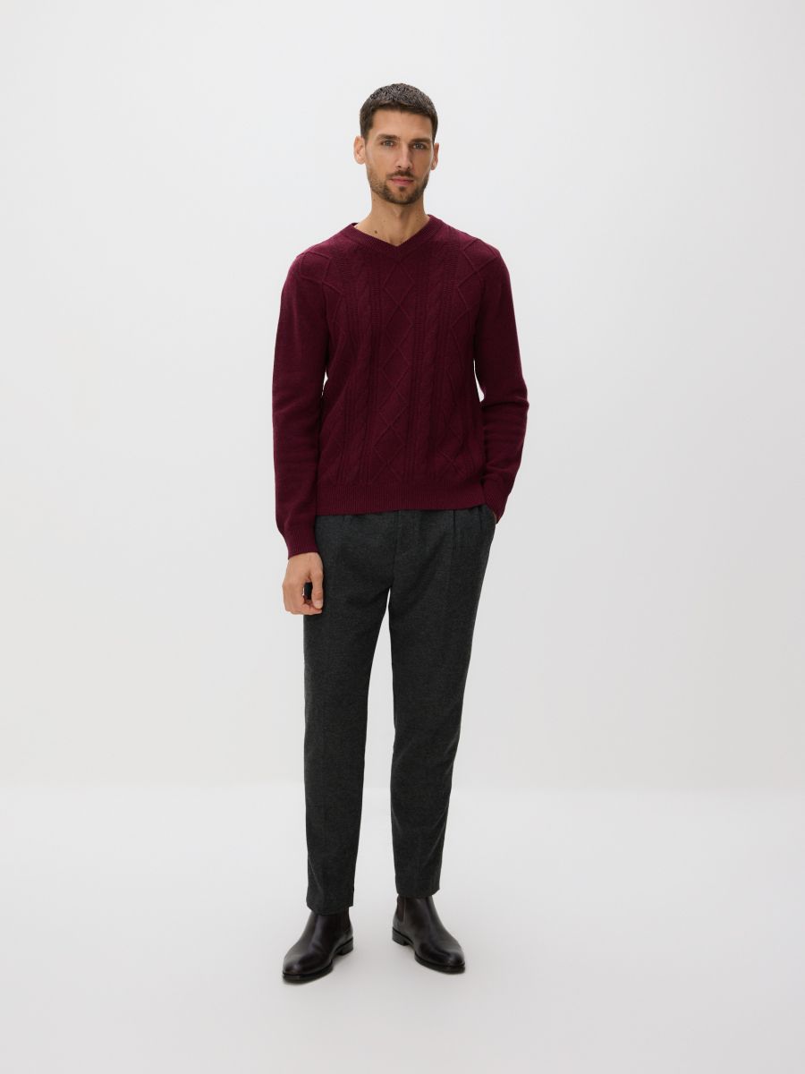 Структурований джемпер з вовни - буряковий - RESERVED