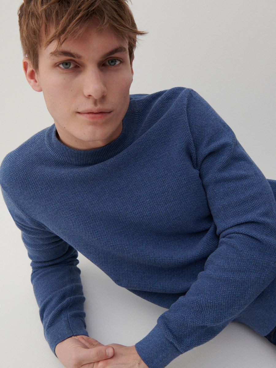 Pull en maille structurée - Bleu - RESERVED - 2