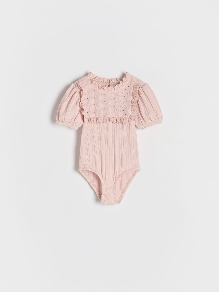 Body cu volănașe și conținut ridicat de bumbac - roz-pastel - RESERVED