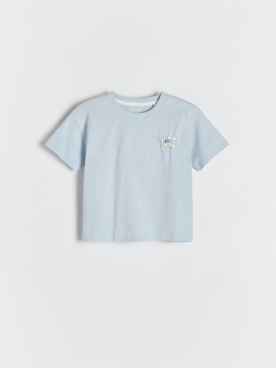 Cotton T-shirt - pale blue - RESERVED