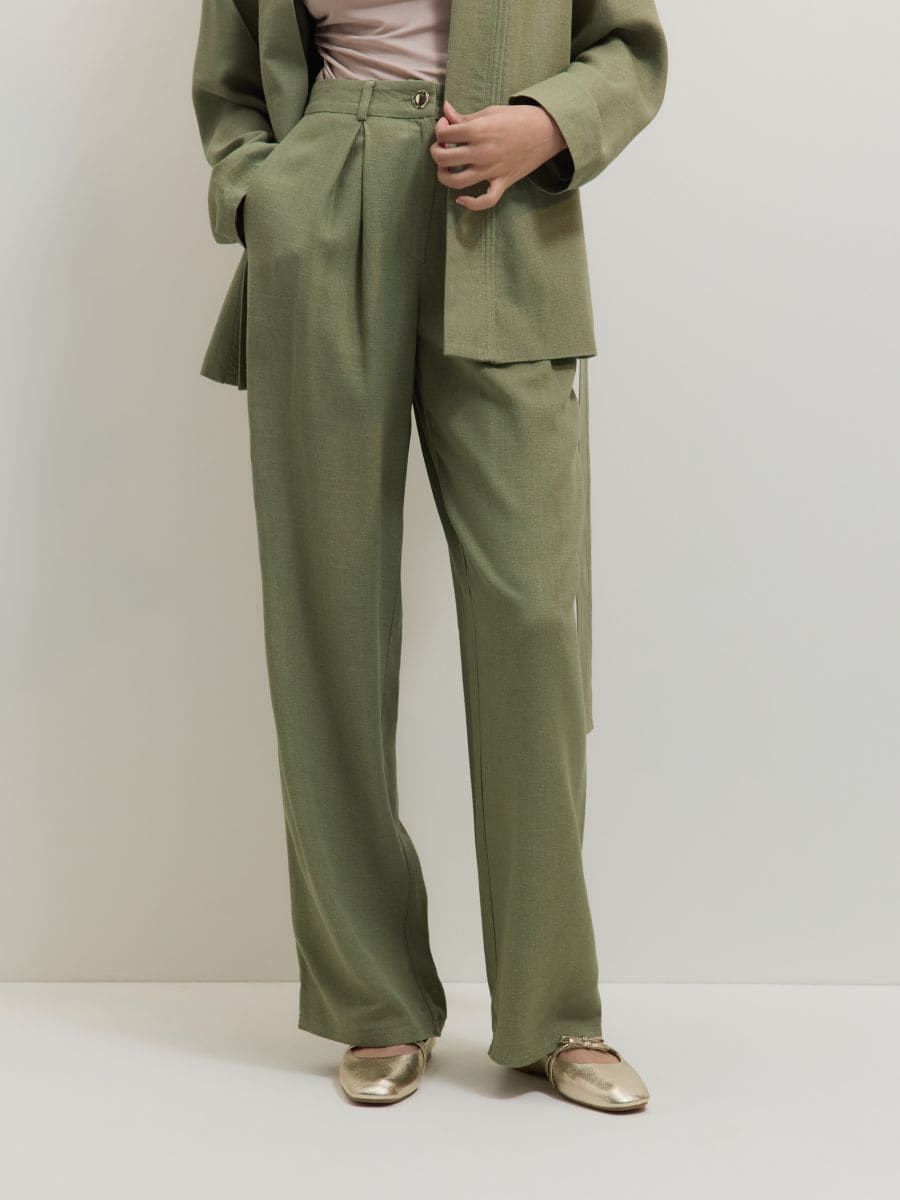 Pantalon en lin mélangé - vert olive clair - RESERVED