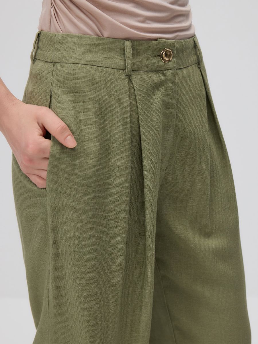 Trousers with linen blend - light olive - RESERVED - 2