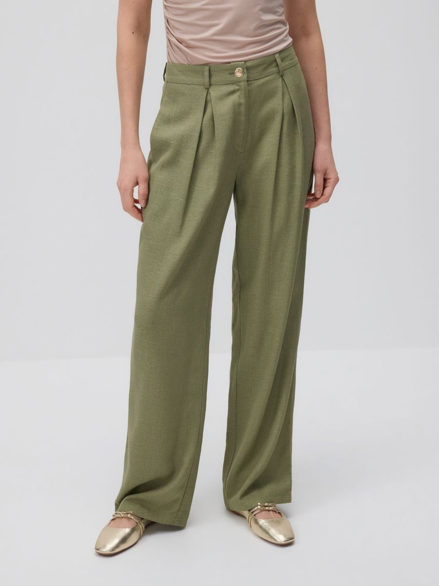 Trousers with linen blend - light olive - RESERVED - 3