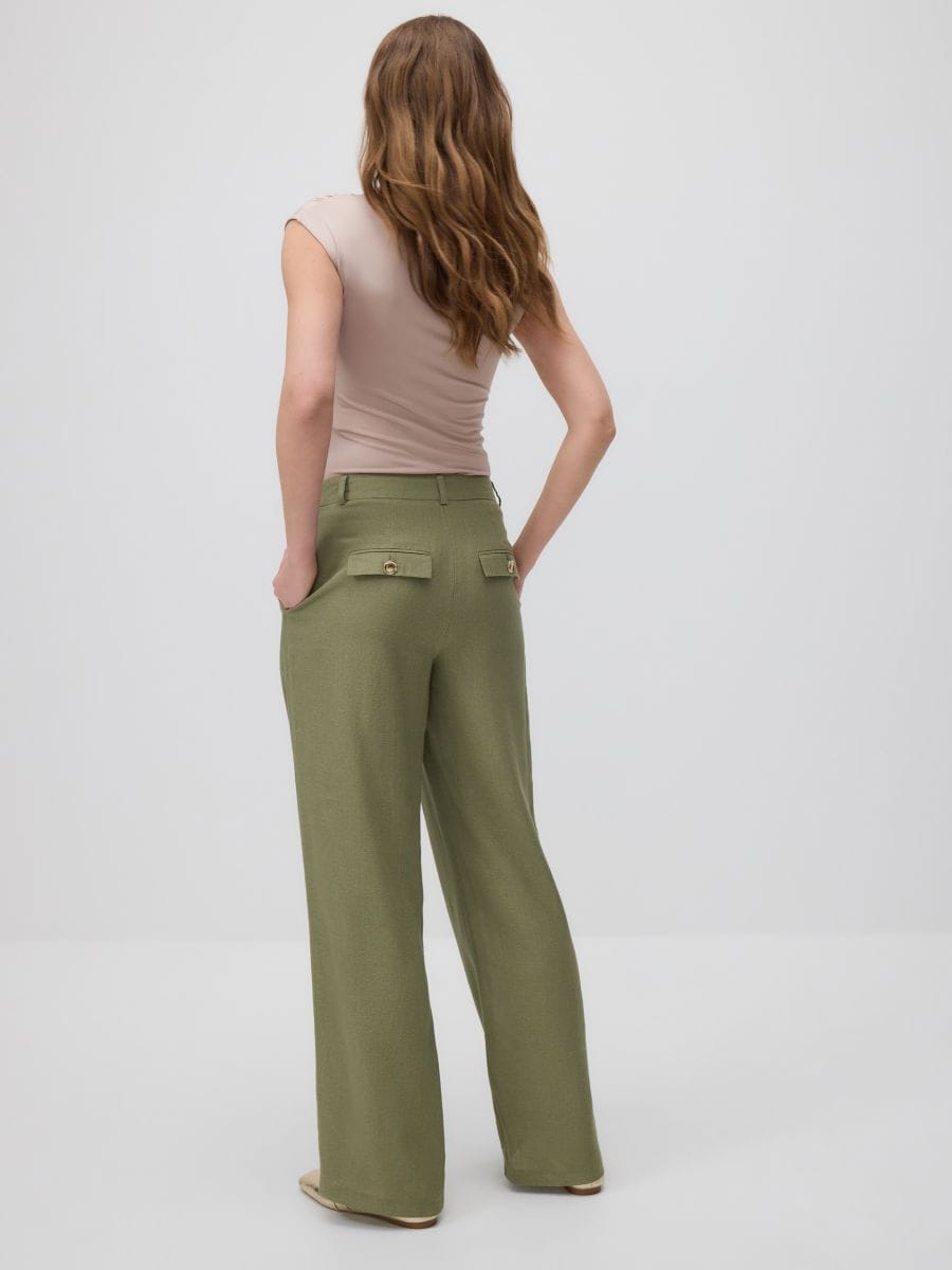 Trousers with linen blend - light olive - RESERVED - 4
