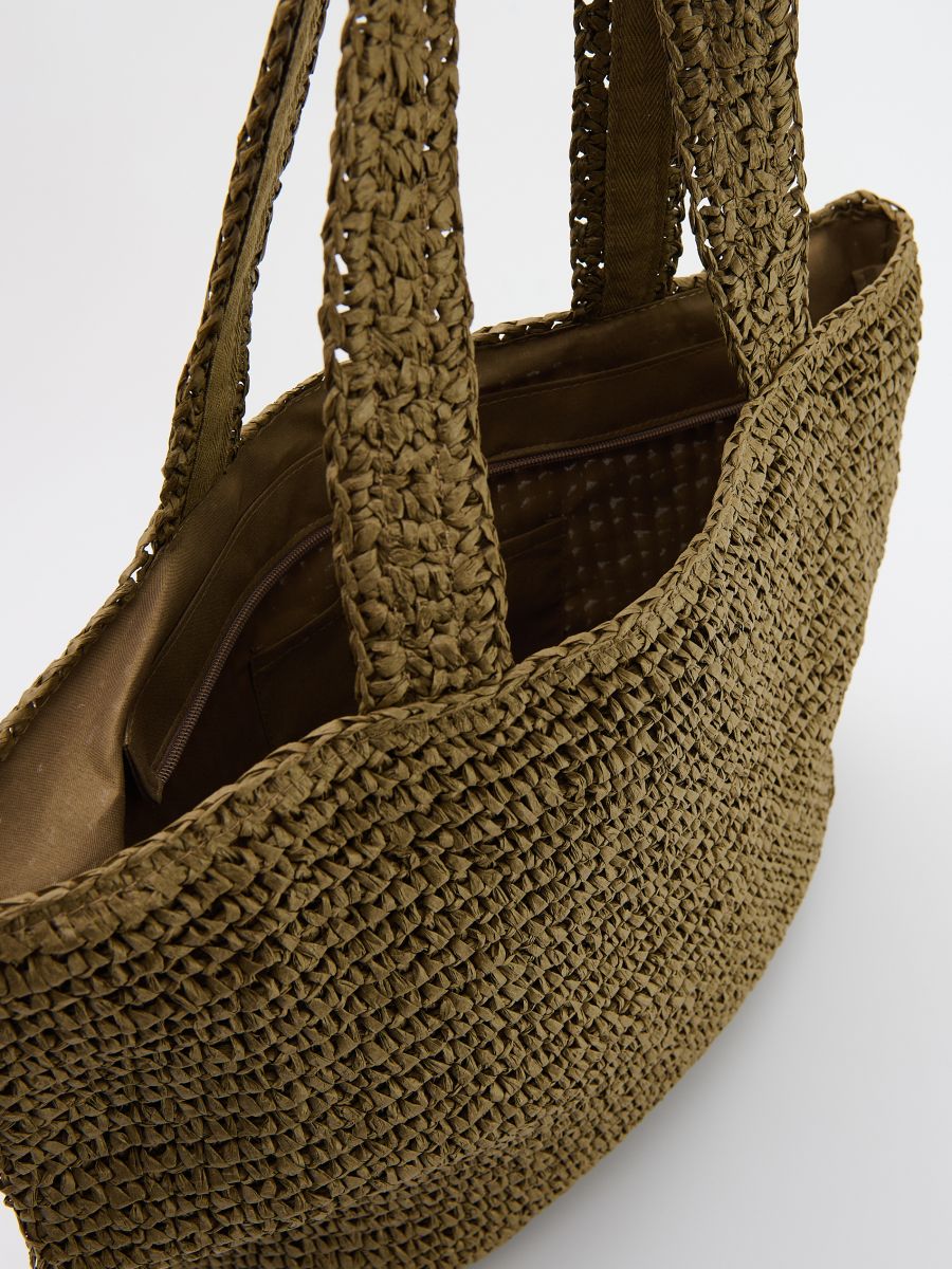 Pleciona torebka shopper - brązowy - RESERVED - 5