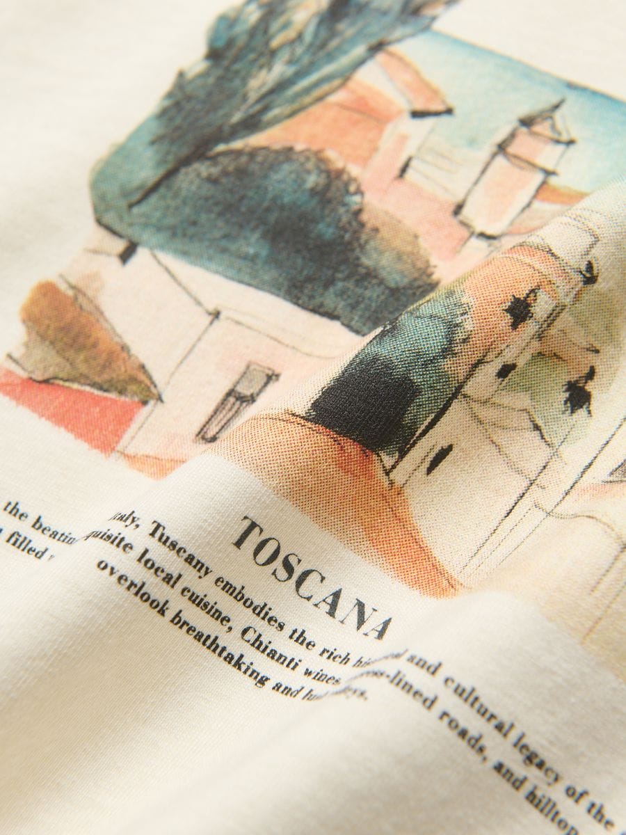 Regular fit printed T-shirt - cream - RESERVED - 2