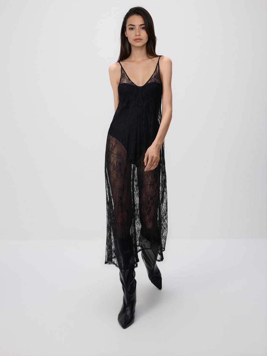 Lace midi dress - black - RESERVED