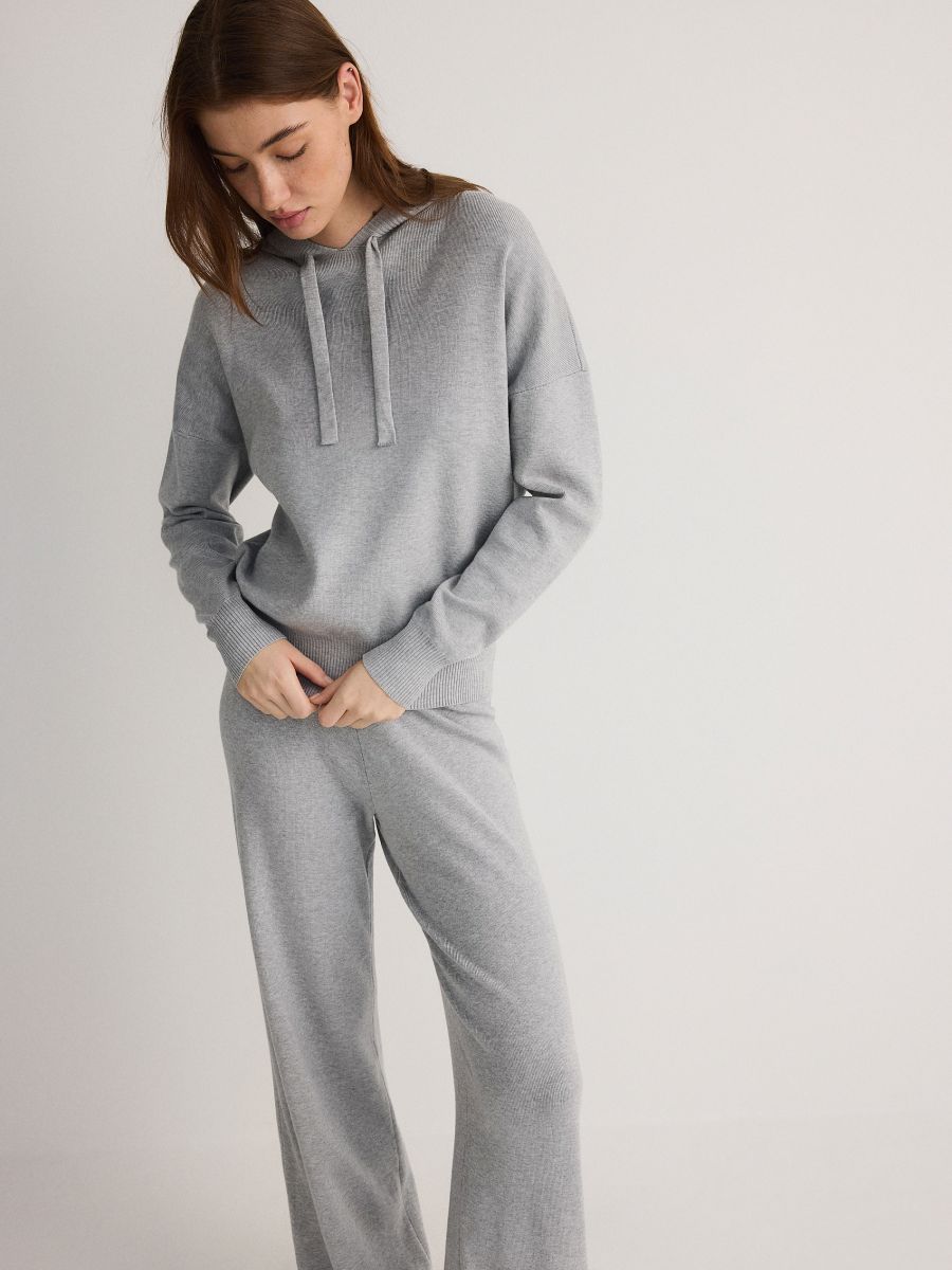 Plain hooded jumper - light grey - RESERVED