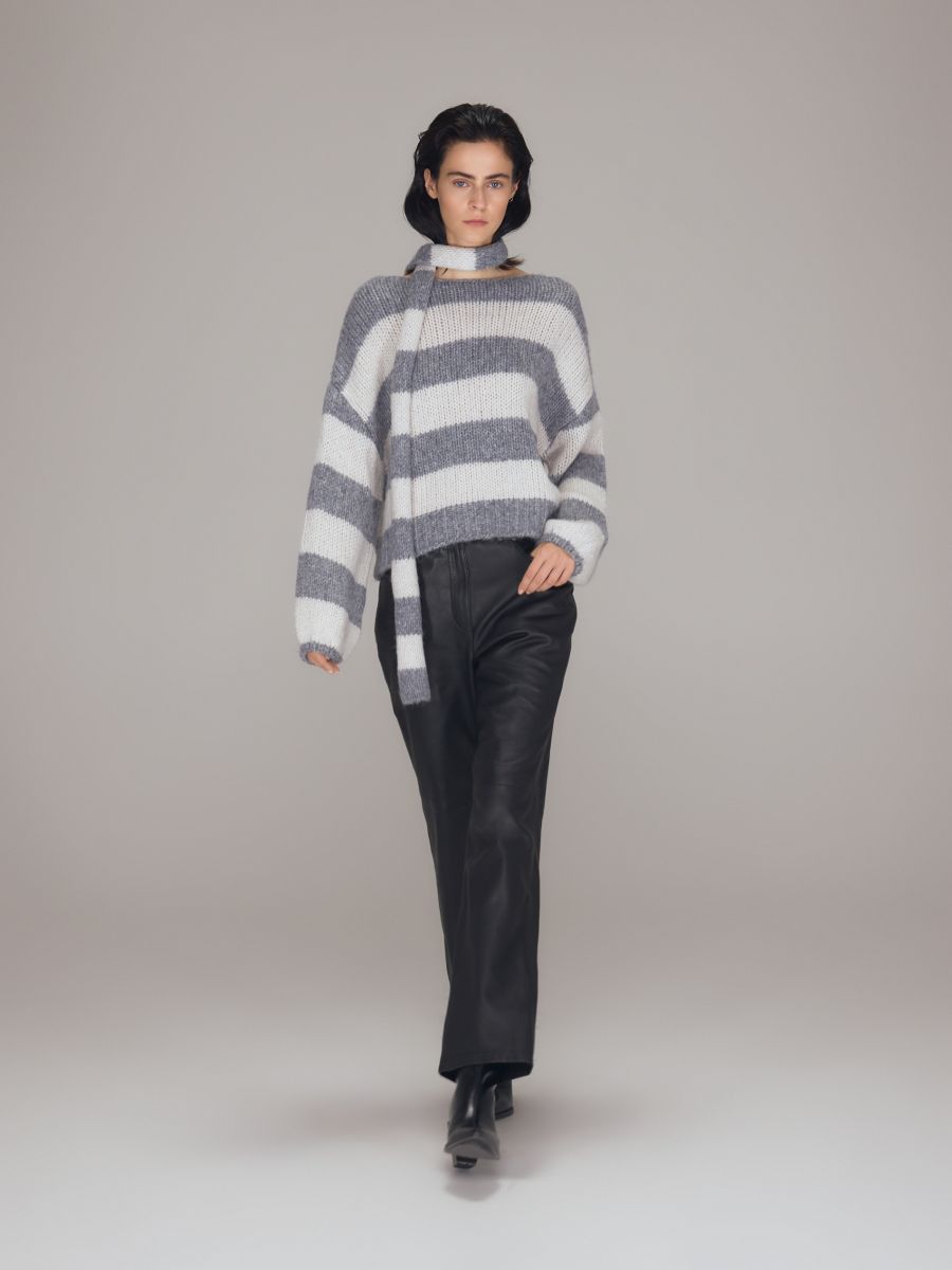 Jumper with tie detail - mid grey - RESERVED