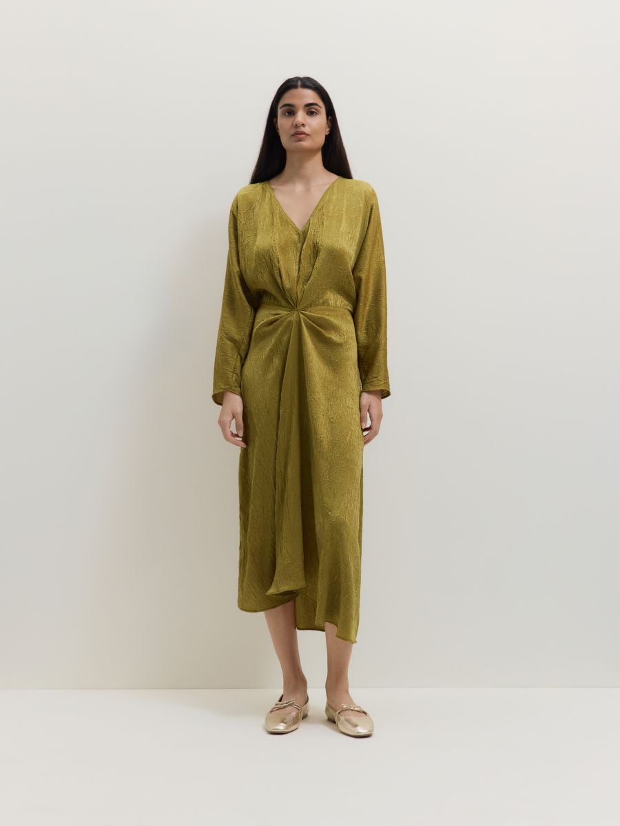 Maxi dress with decorative shirring - light olive - RESERVED