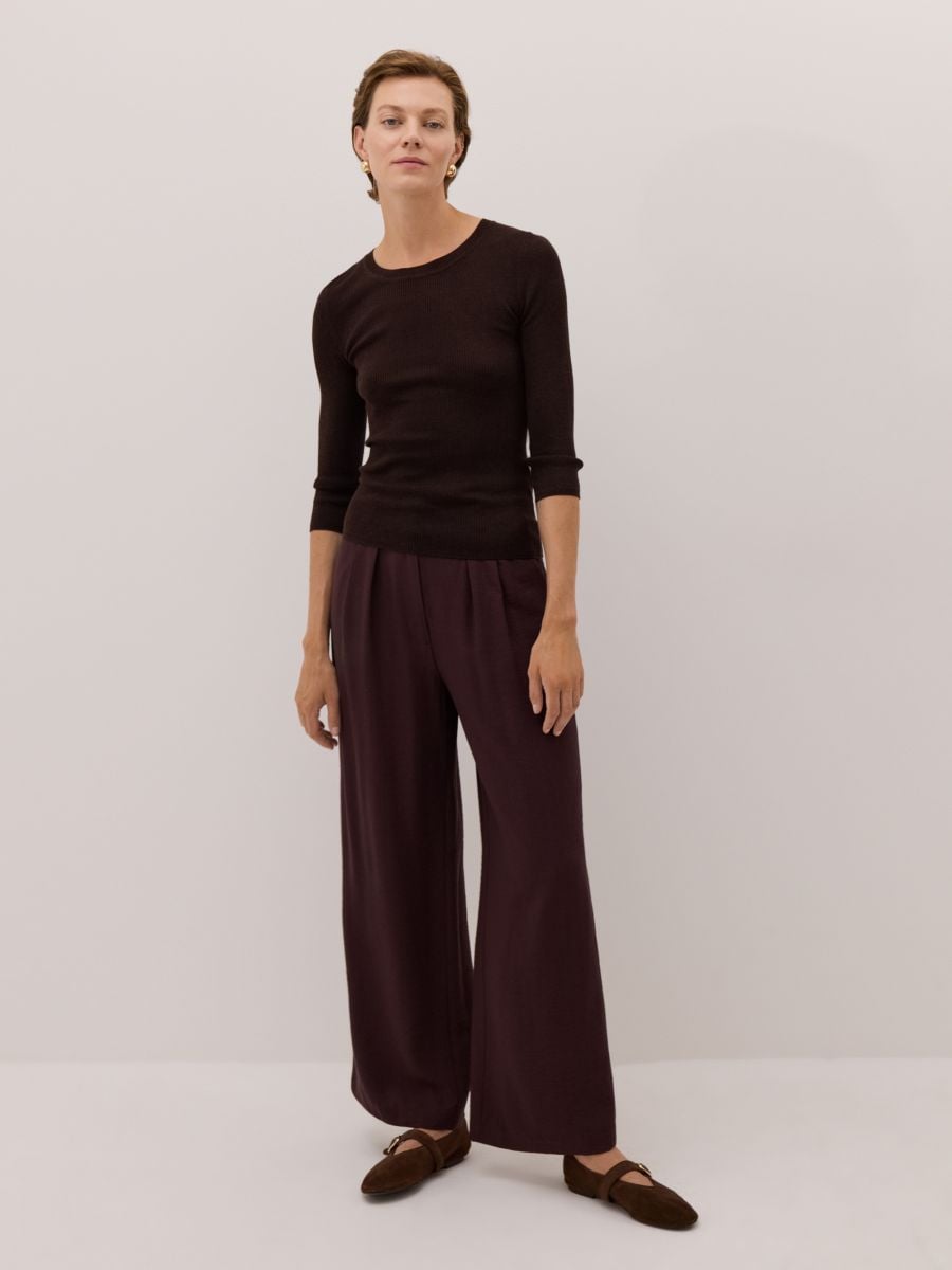 Wełniana bluzka z dodatkiem jedwabiu Kolor ciemnobrązowy