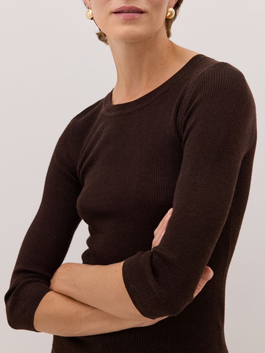 Wool top with silk blend - dark brown - RESERVED