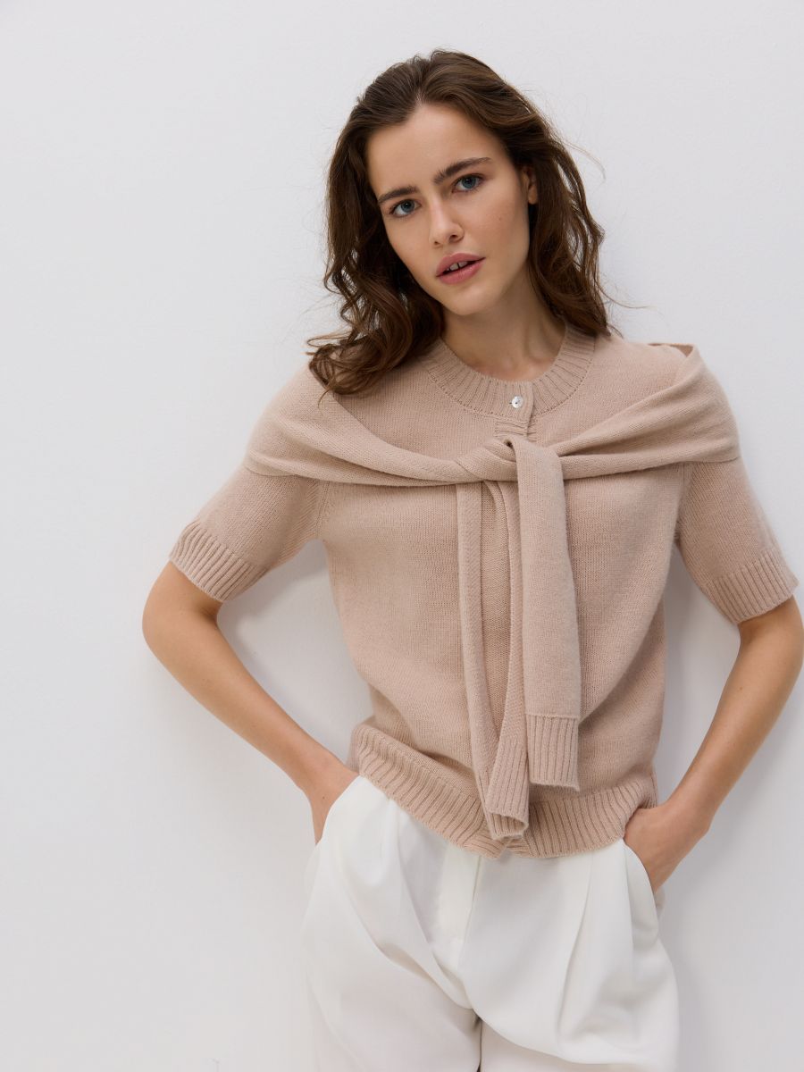 Wool blend cardigan - beige - RESERVED