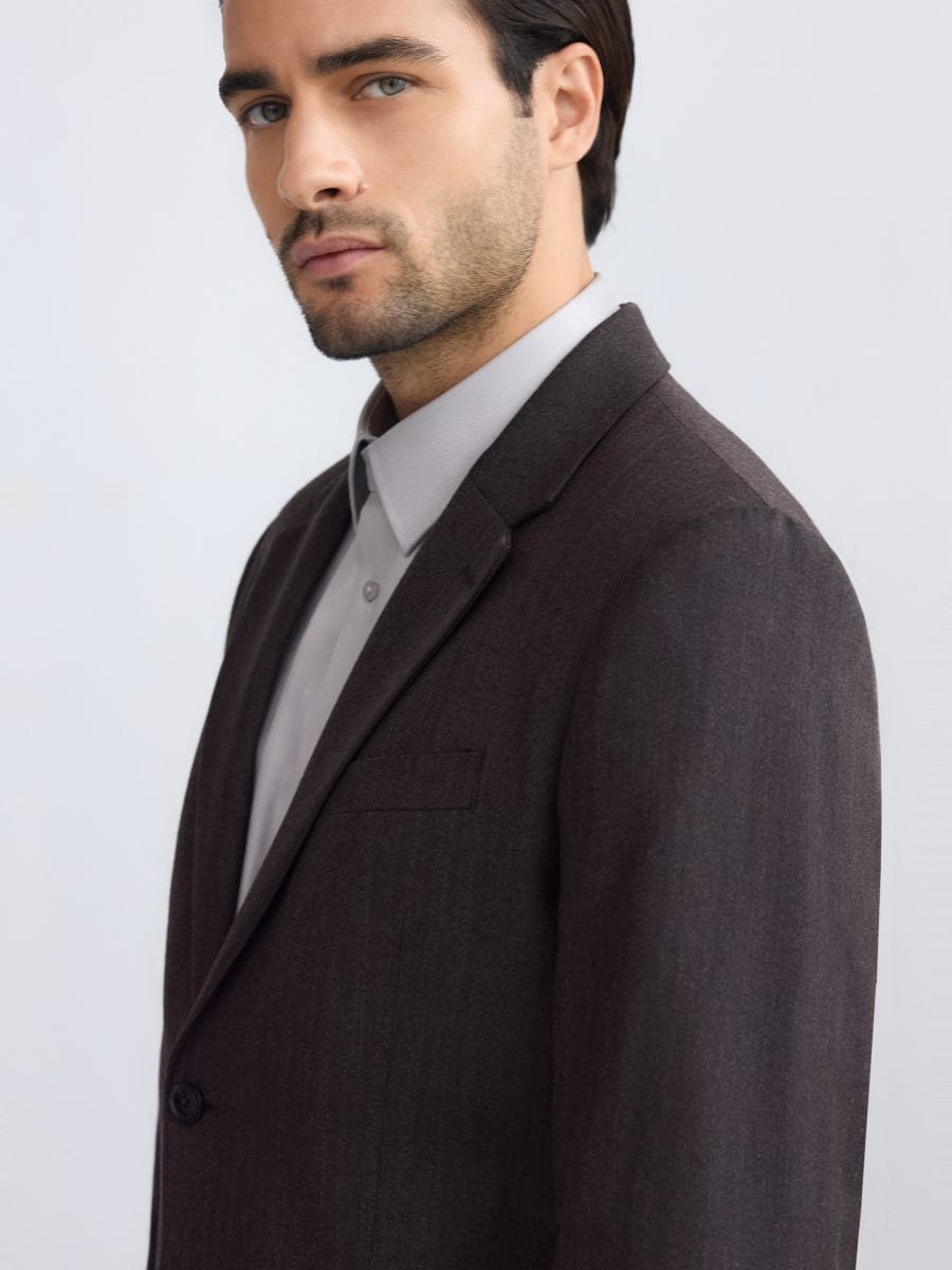 Blazer slim fit in misto lana - marrone - RESERVED