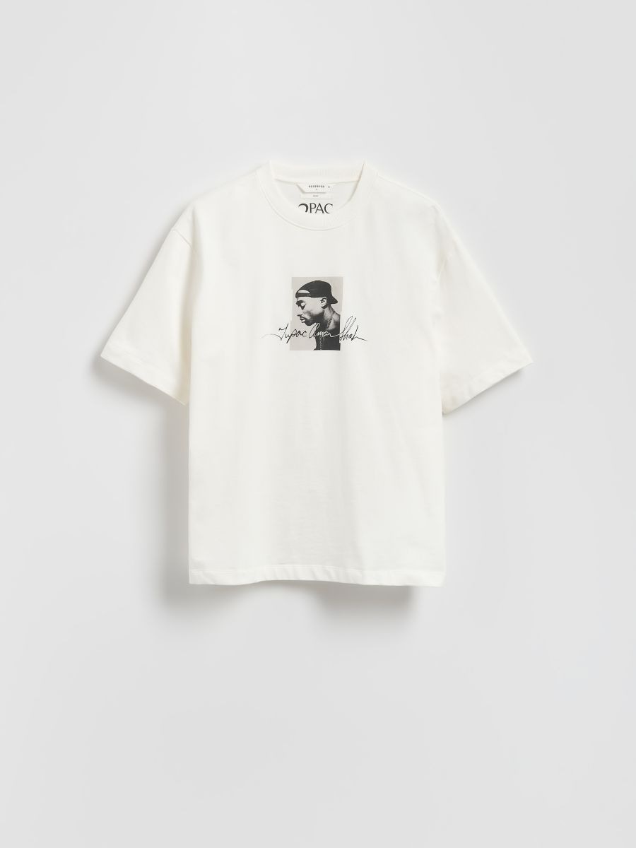 Boxy T-shirt with print - cream - RESERVED