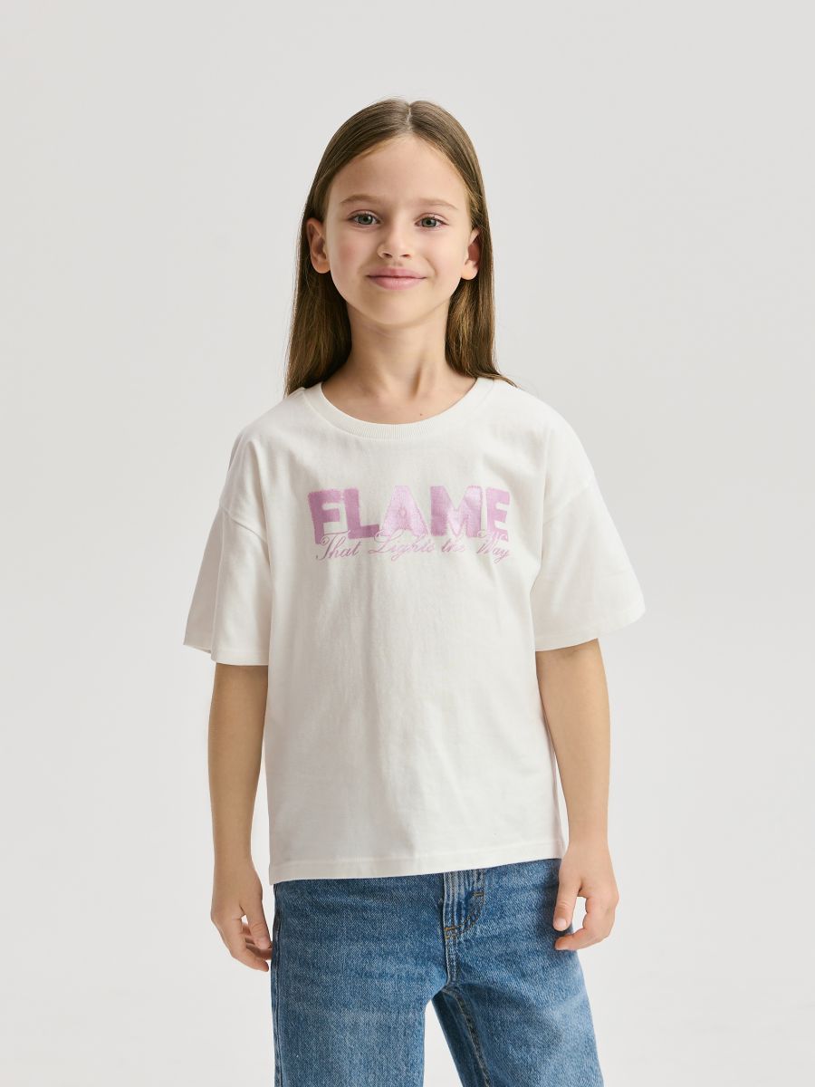 Свободная футболка с принтом - кремовий - RESERVED