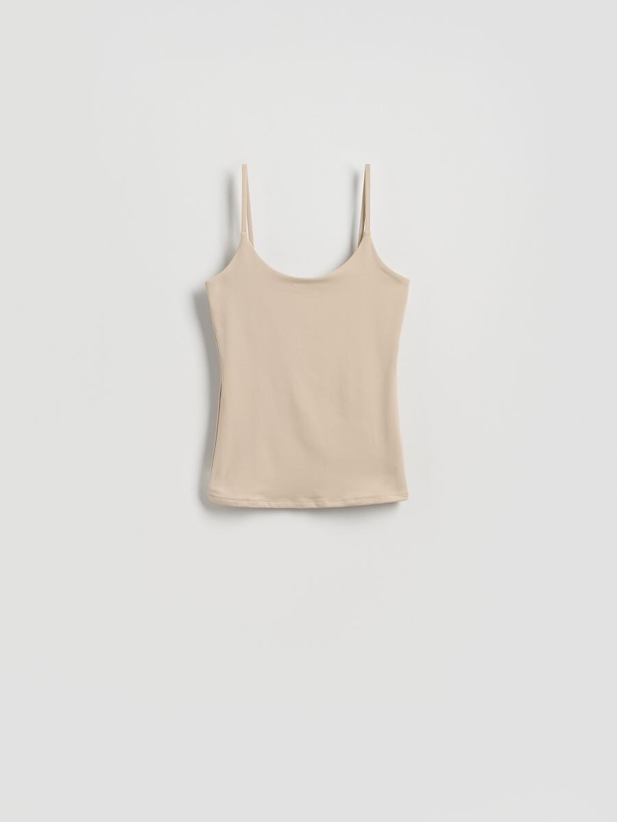 Slät linne-top - beige - RESERVED