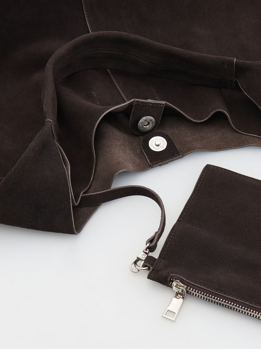 Suede jacket with collar - dark brown - RESERVED - 3