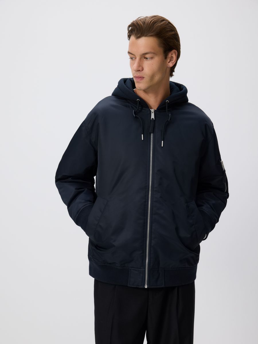 Bomber jacket with hood - navy - RESERVED
