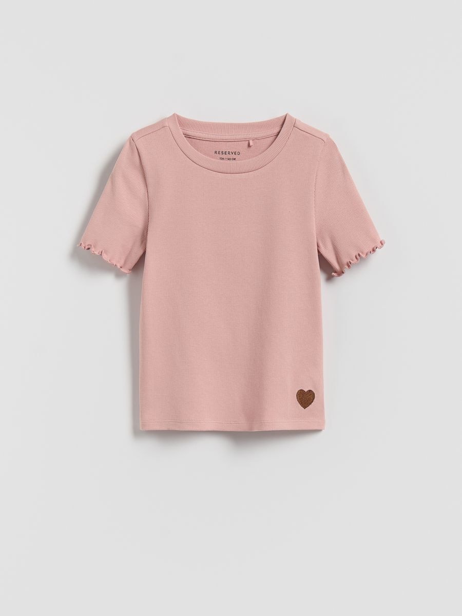 Rib knit T-shirt with embroidery detail - pink - RESERVED