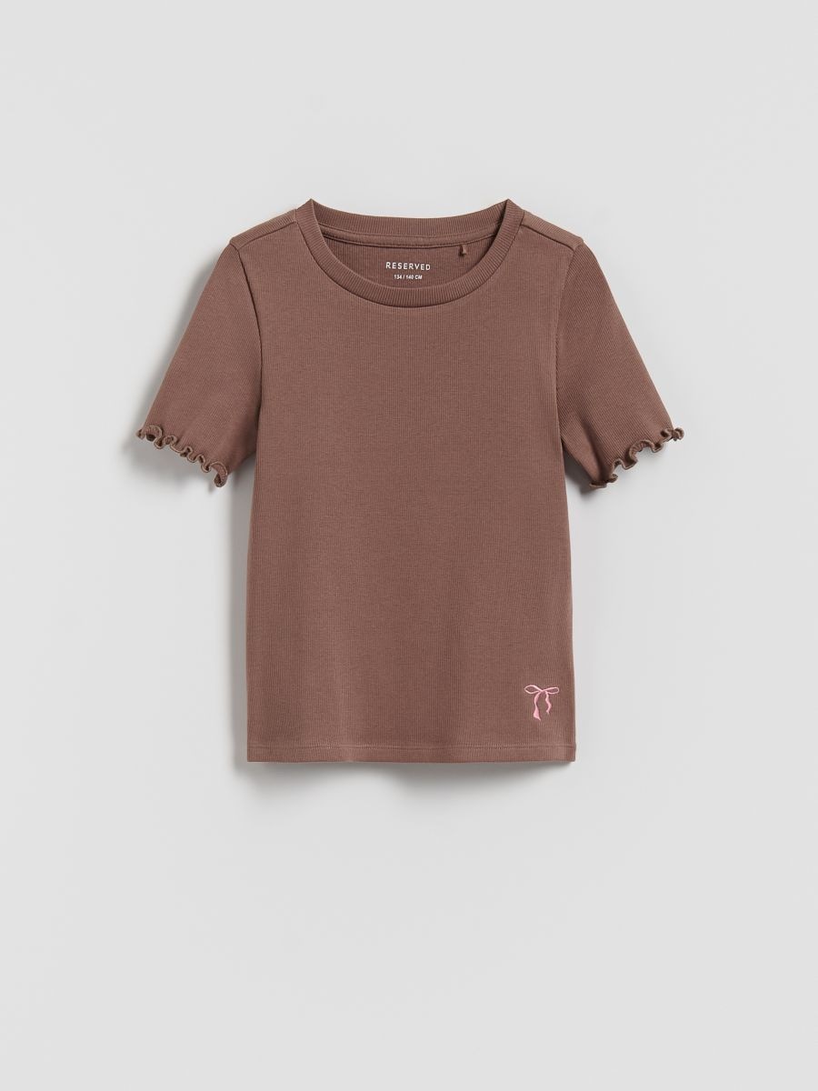Rib knit T-shirt with embroidery detail - beige - RESERVED