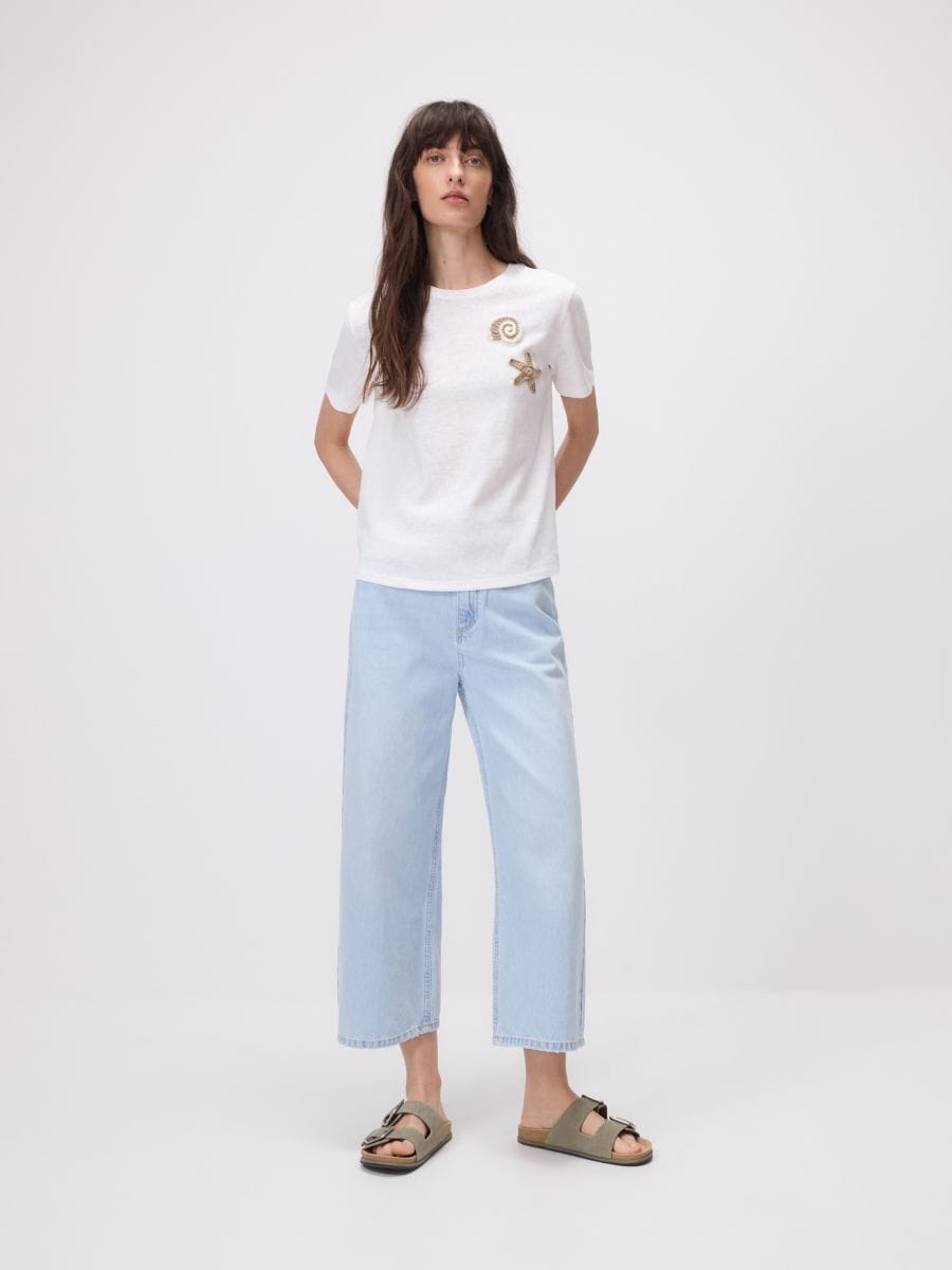 Regular fit T-shirt with appliqués - cream - RESERVED - 3