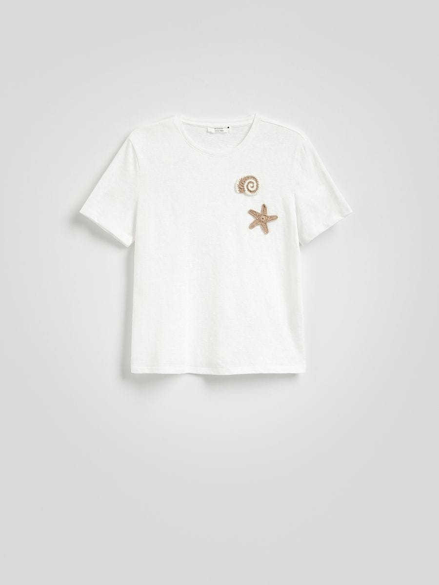 Regular fit T-shirt with appliqués - cream - RESERVED - 5