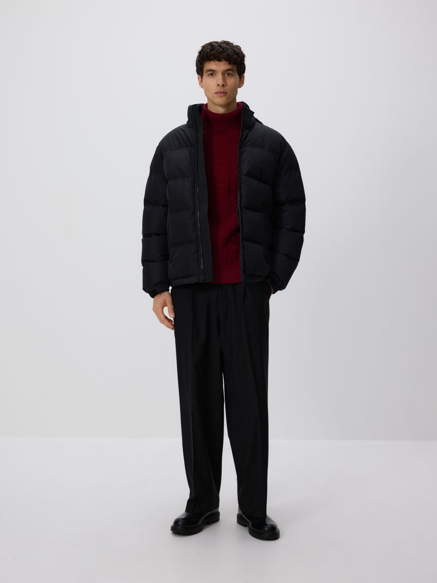 Quilted jacket with folding hood - black - RESERVED