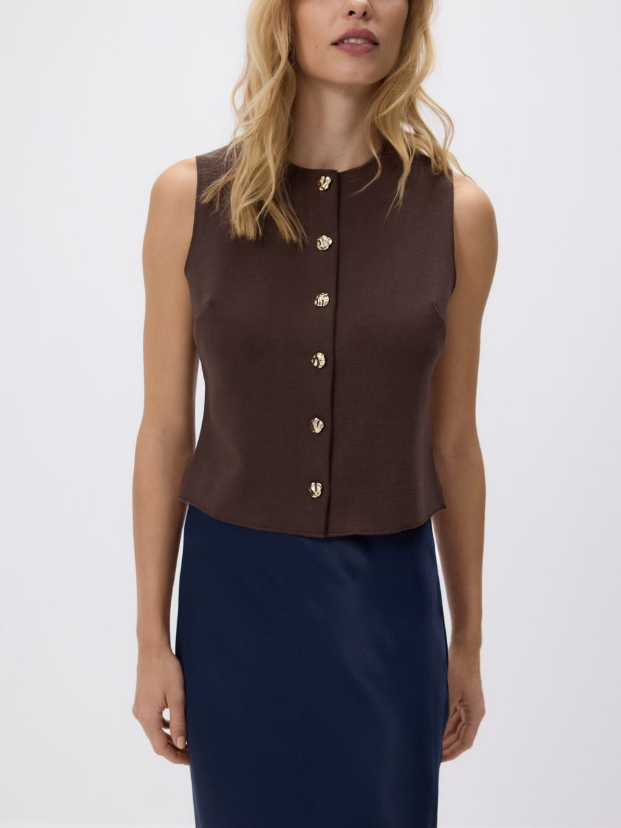Vest with decorative buttons - dark brown - RESERVED - 3