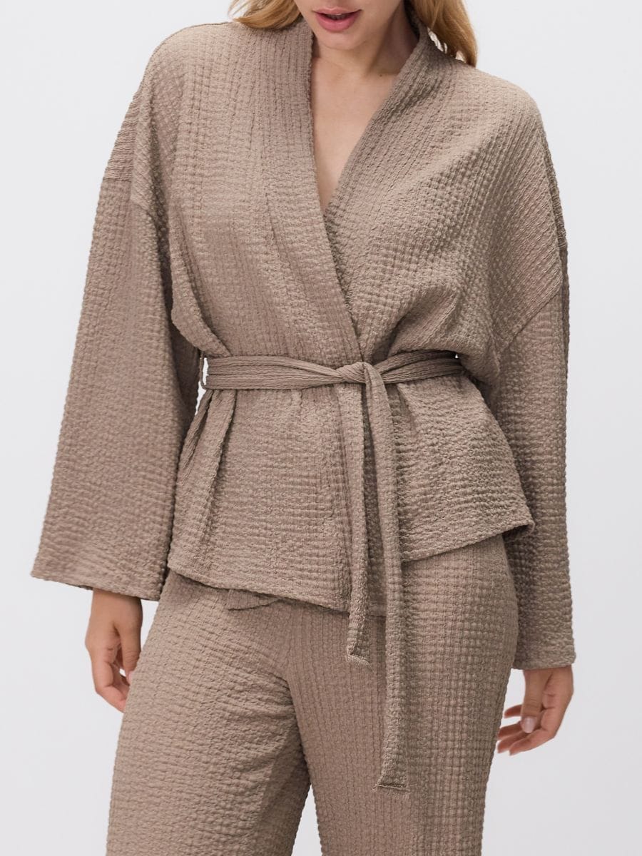 Jacke mit Bindegürtel - beige - RESERVED