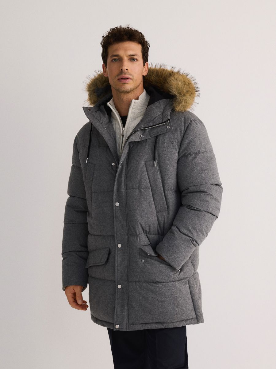 Quilted jacket with hood - light grey - RESERVED