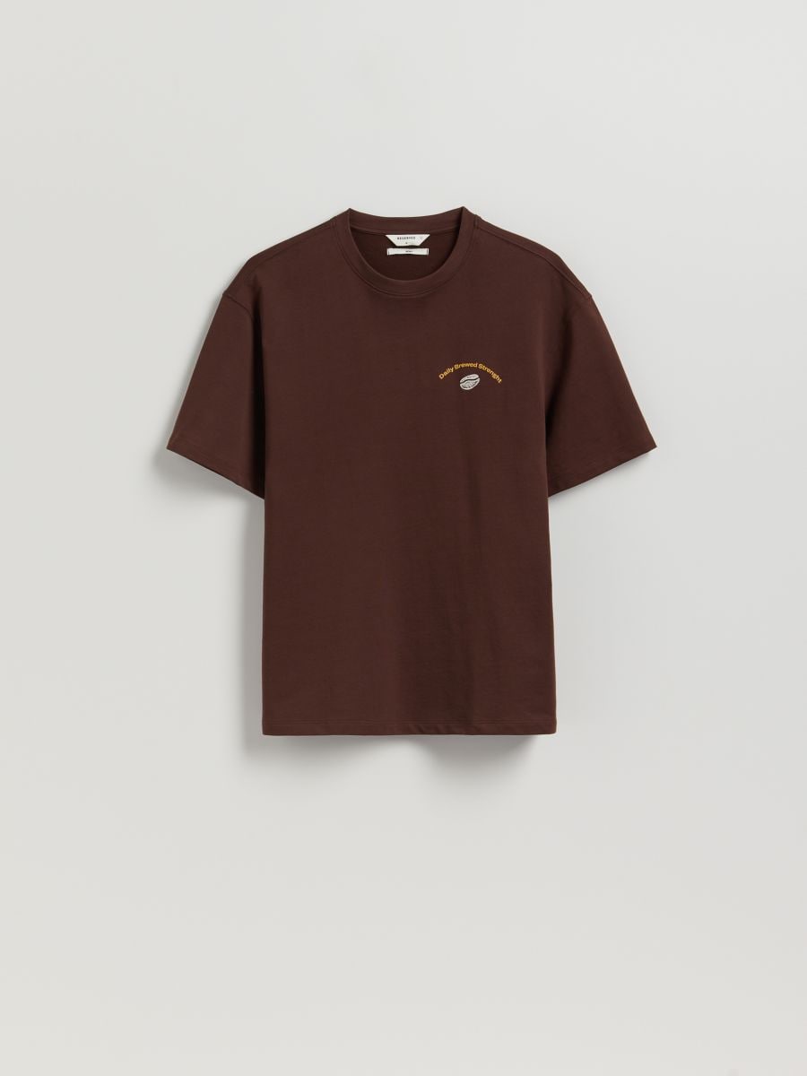 T-shirt boxy z nadrukiem na plecach - brązowy - RESERVED