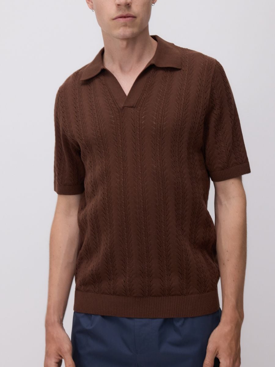 Pull style polo en coton majoritaire - Marron - RESERVED - 4