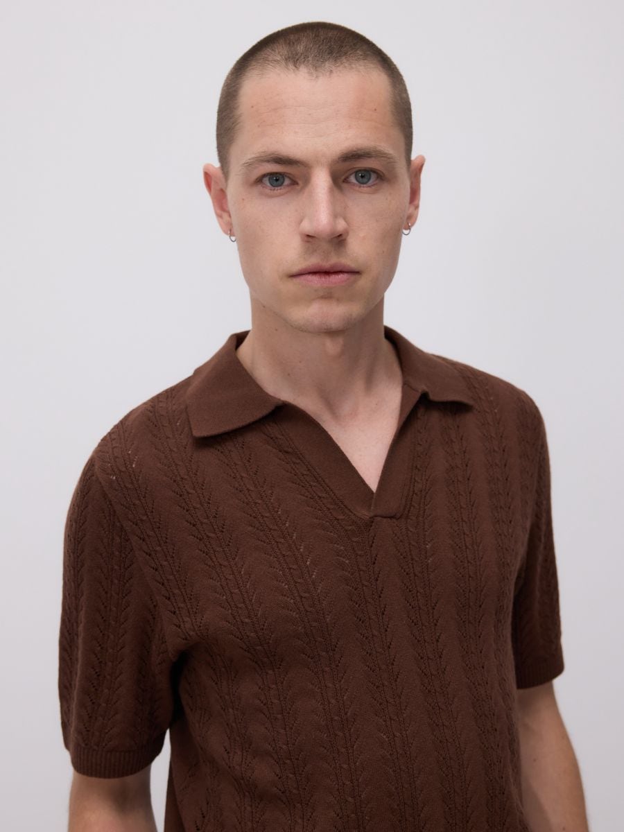 Pull style polo en coton majoritaire - Marron - RESERVED - 6