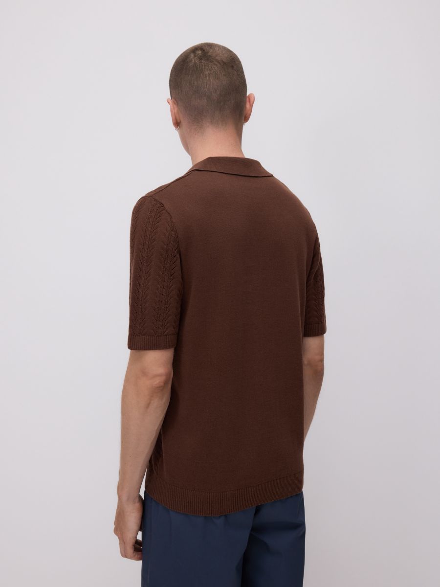 Pull style polo en coton majoritaire - Marron - RESERVED - 7