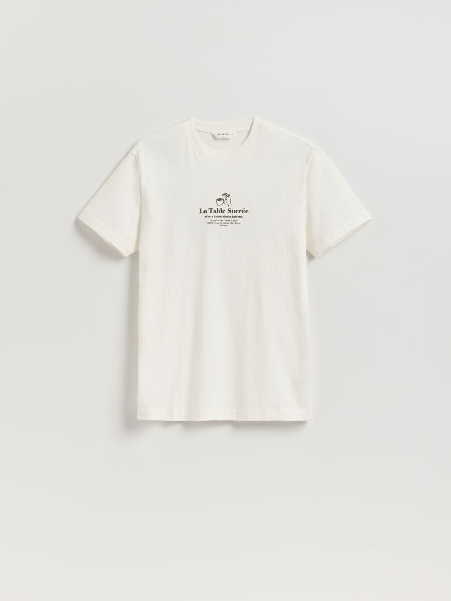 Comfort fit T-shirt with print - cream - RESERVED