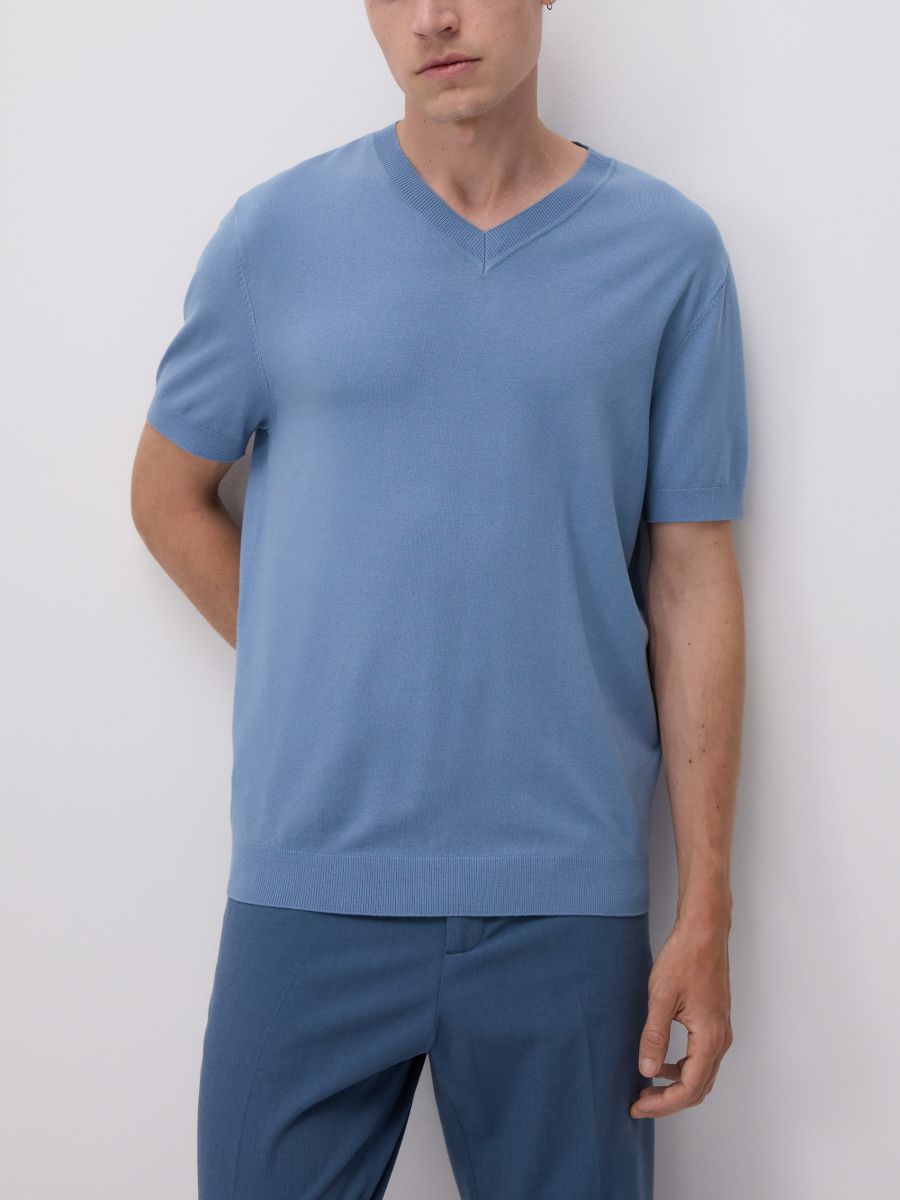 Maglione con scollo a V - azzurro - RESERVED - 3
