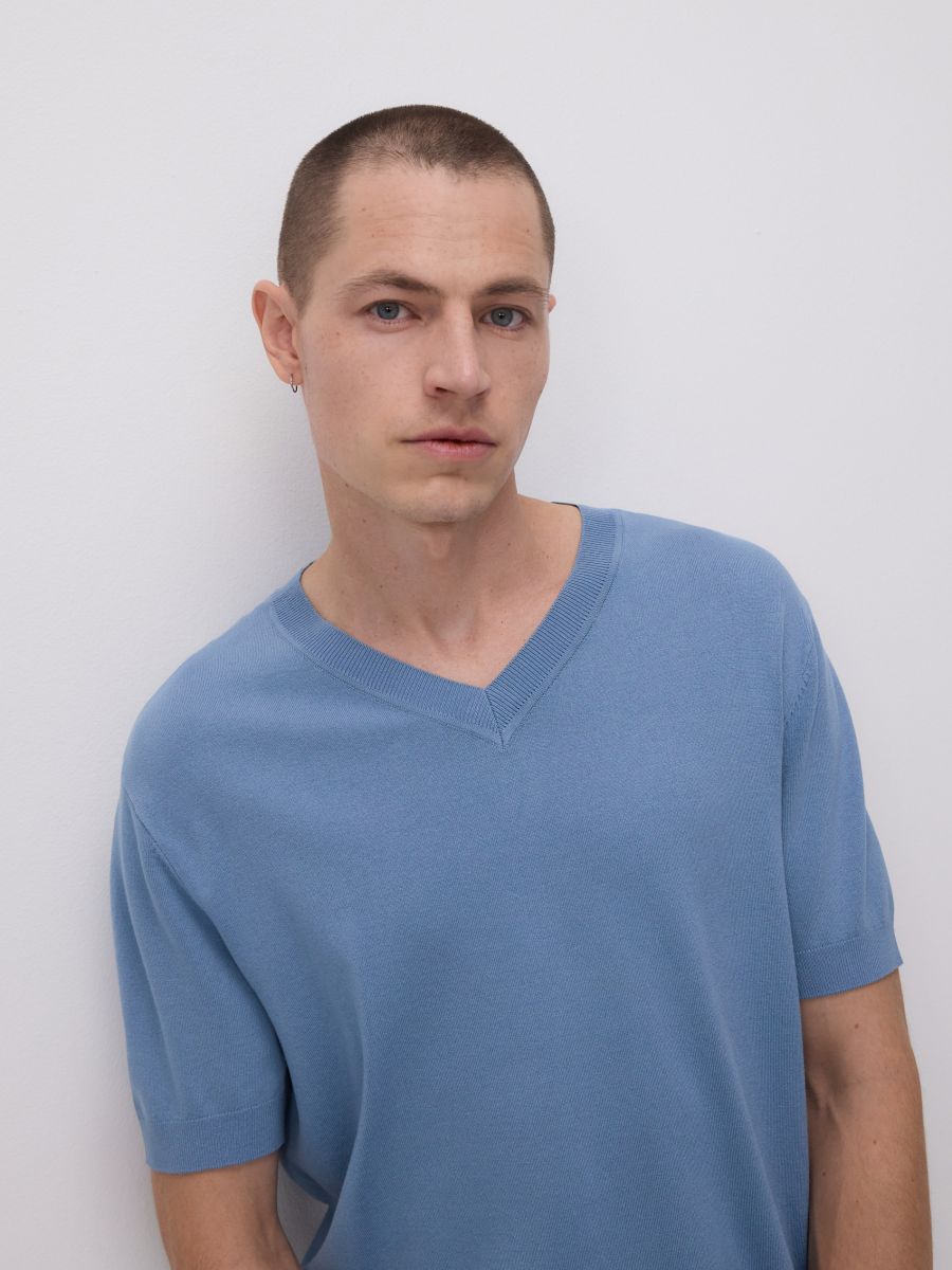 Maglione con scollo a V - azzurro - RESERVED - 4