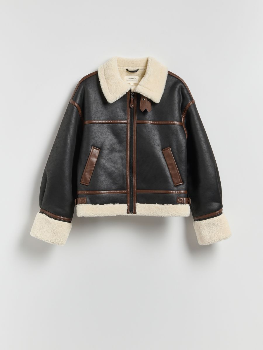 Jacket with faux shearling - black - RESERVED